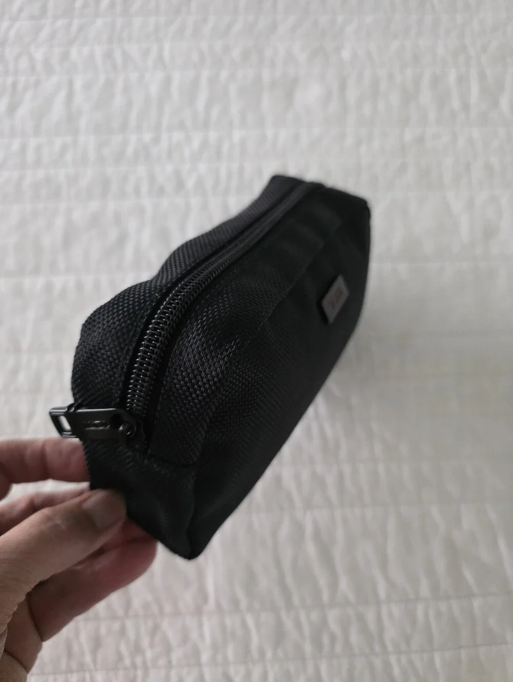Tumi Black Nylon Small Toiletry Bag with Subtle Red Logo
